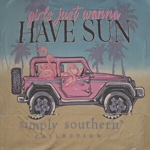 Simply Southern Kids' Teal and Tan Flamingo Jeep Tee